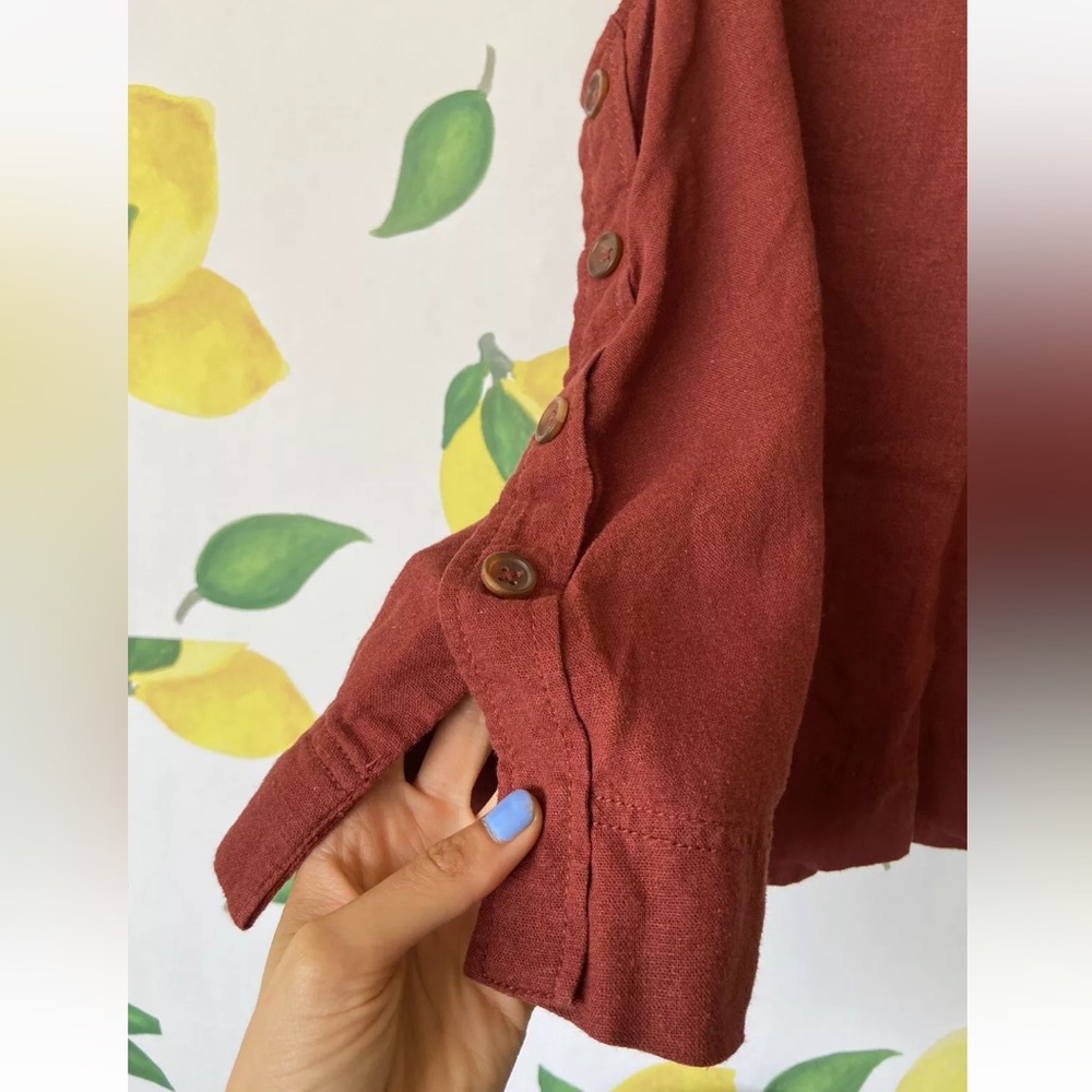 Caslon Linen Blend Side Button Rust Red V Neck Tank Top Size Small - Picture 3 of 9
